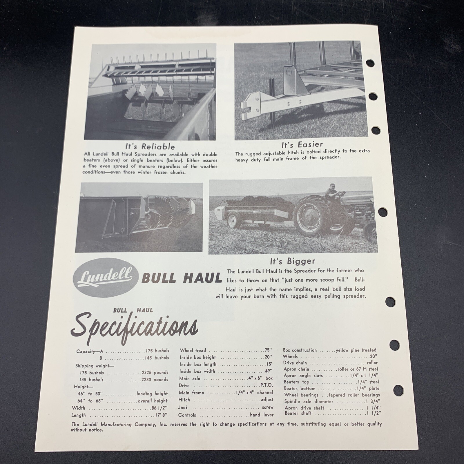 1950’s Lundell Mfg Co Bull Hall Manure Speader Sales Brochure-Cherokee Iowa