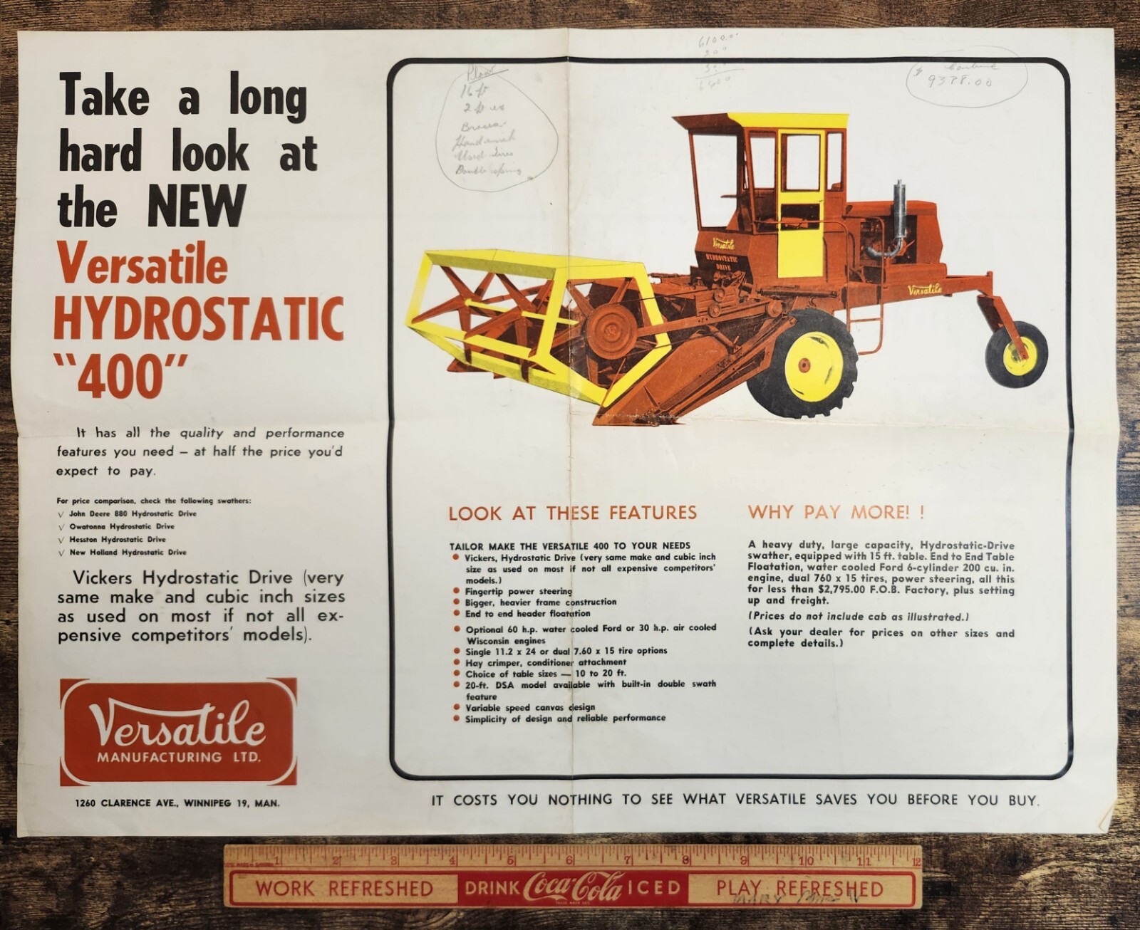 Versatile Hydrostatic 400 Tractor Vintage Advertising Brochure Poster Canada