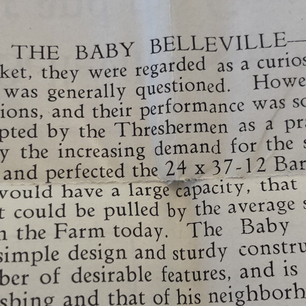 Baby BELLEVILLE THRESHING Antique HARRISON MACHINE WORKS Farm Advertising IL
