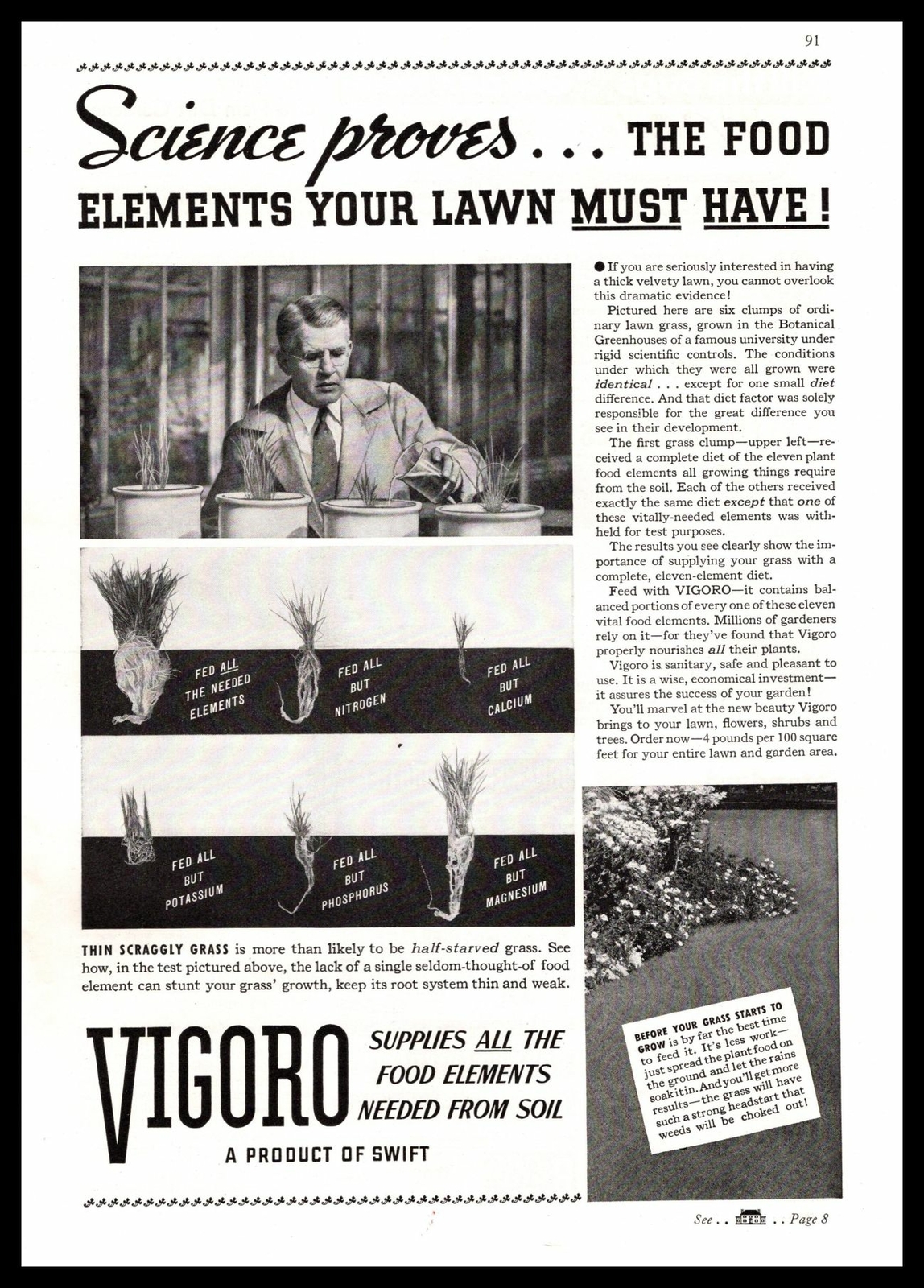 1938 Vigoro Plant Food Science Proves Food Elements Your Lawn Must Have Print Ad
