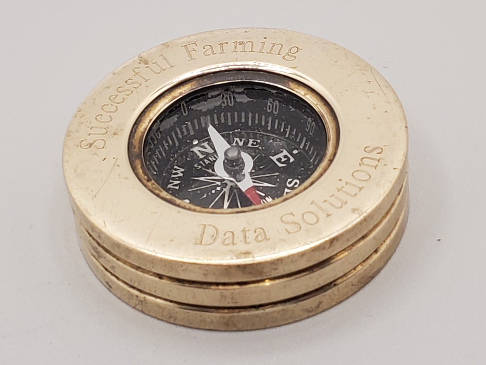 VTG Successful Farming Data Solutions Paperweight Compass Ag Advertising Brass