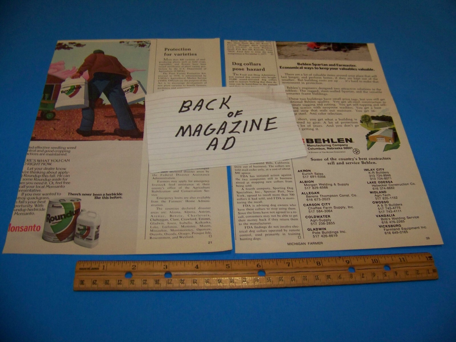 Mixed Lot Agricultural Print Ads from Magazine Vintage 1977 O&rsquo;s Gold Borkholder
