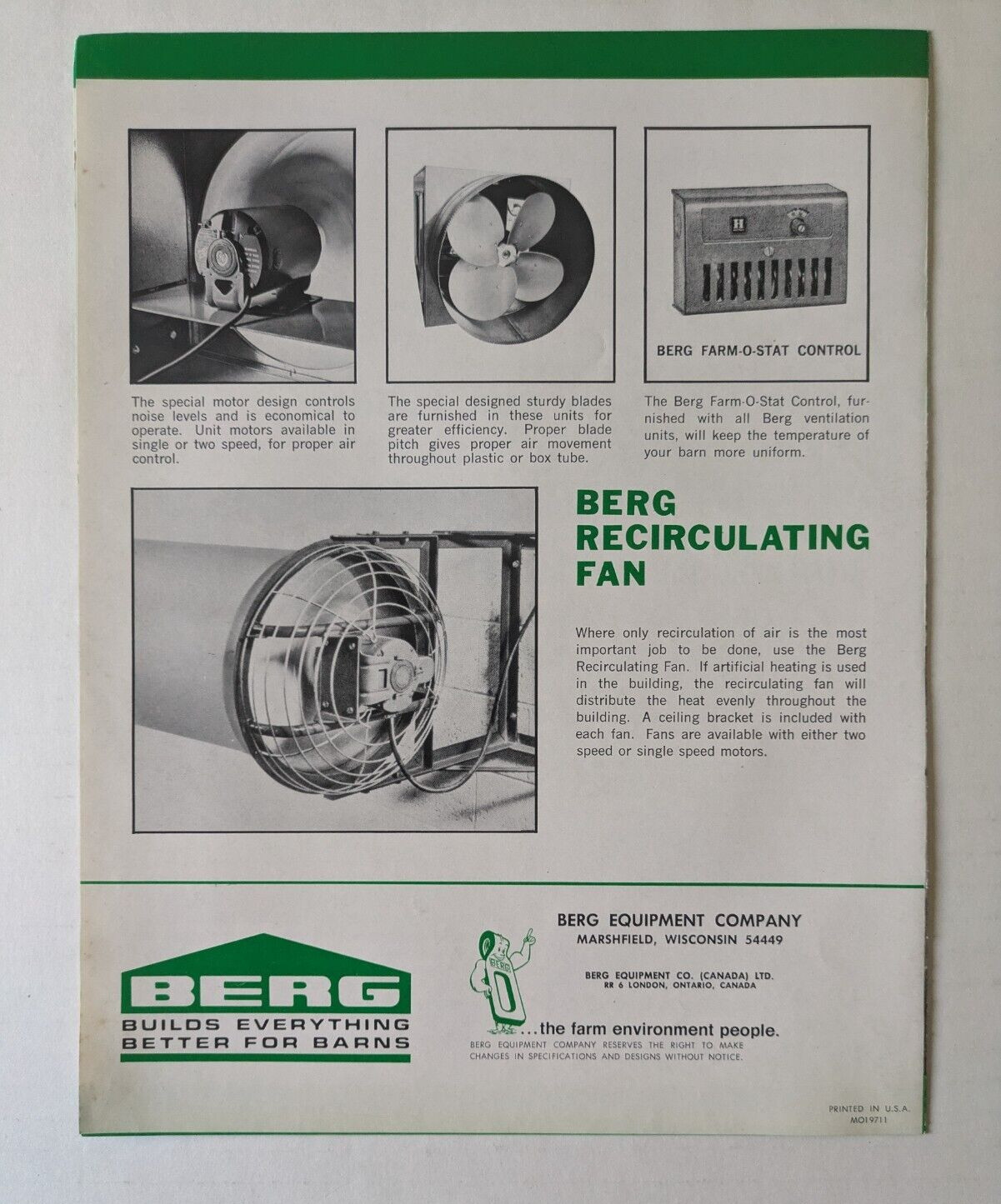 Berg Air-Flow Ventilation Ontario Canada Equipment Company Brochure Cow Cover