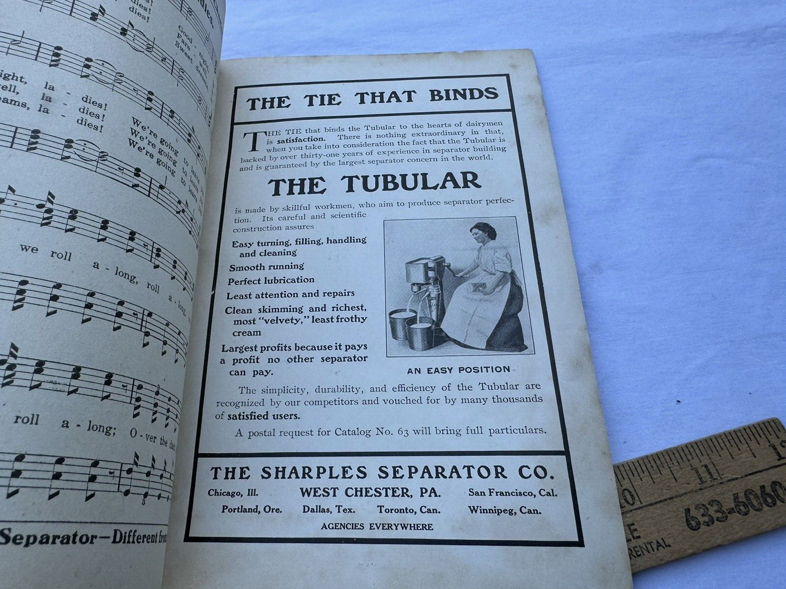 1900&rsquo;s Advertising Old Time Songs Booklet Sharples Separator Co West Chester PA