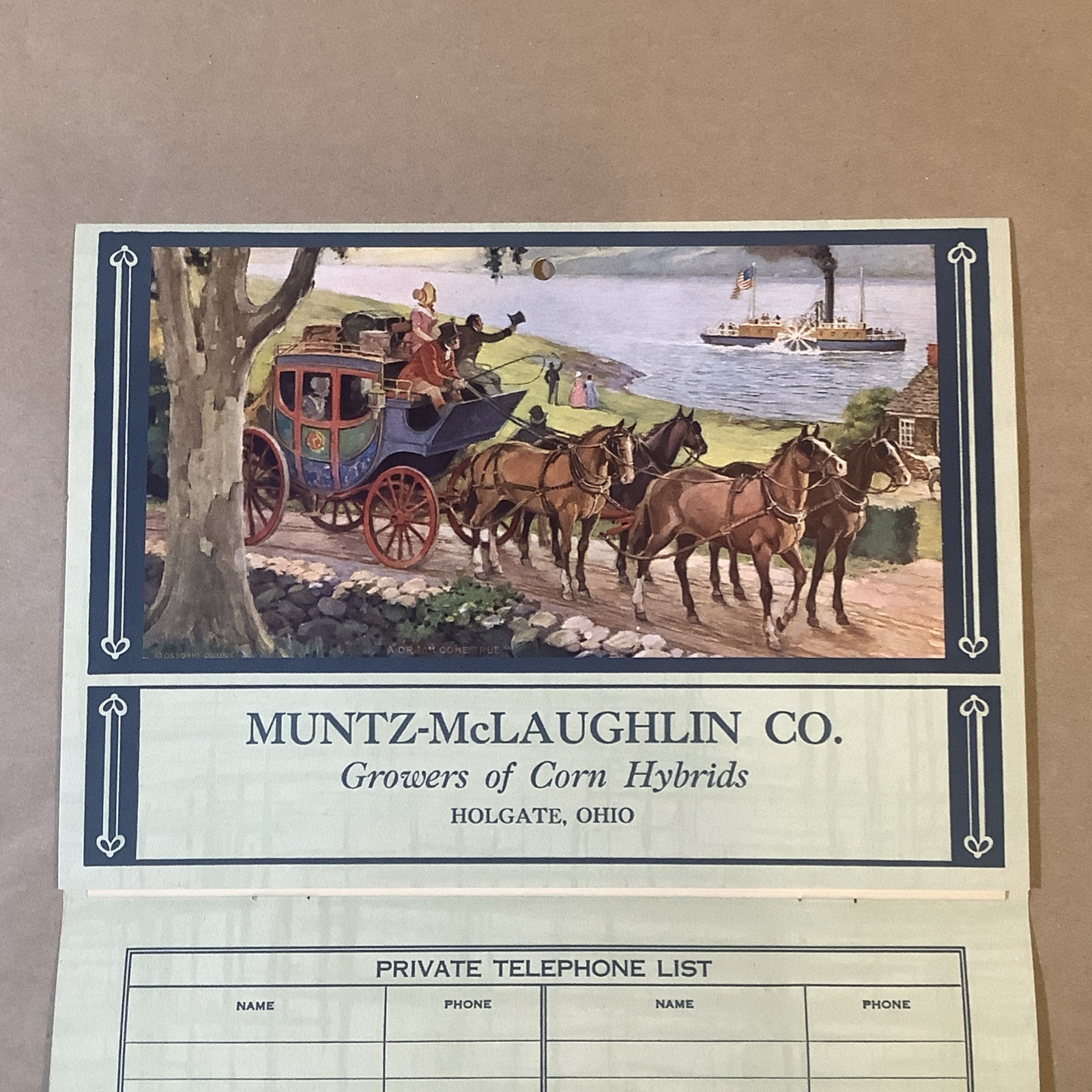 1942 Muntz-McLaughlin Co. Farm Inventory Telephone Chart Holgate OH INV-P0001