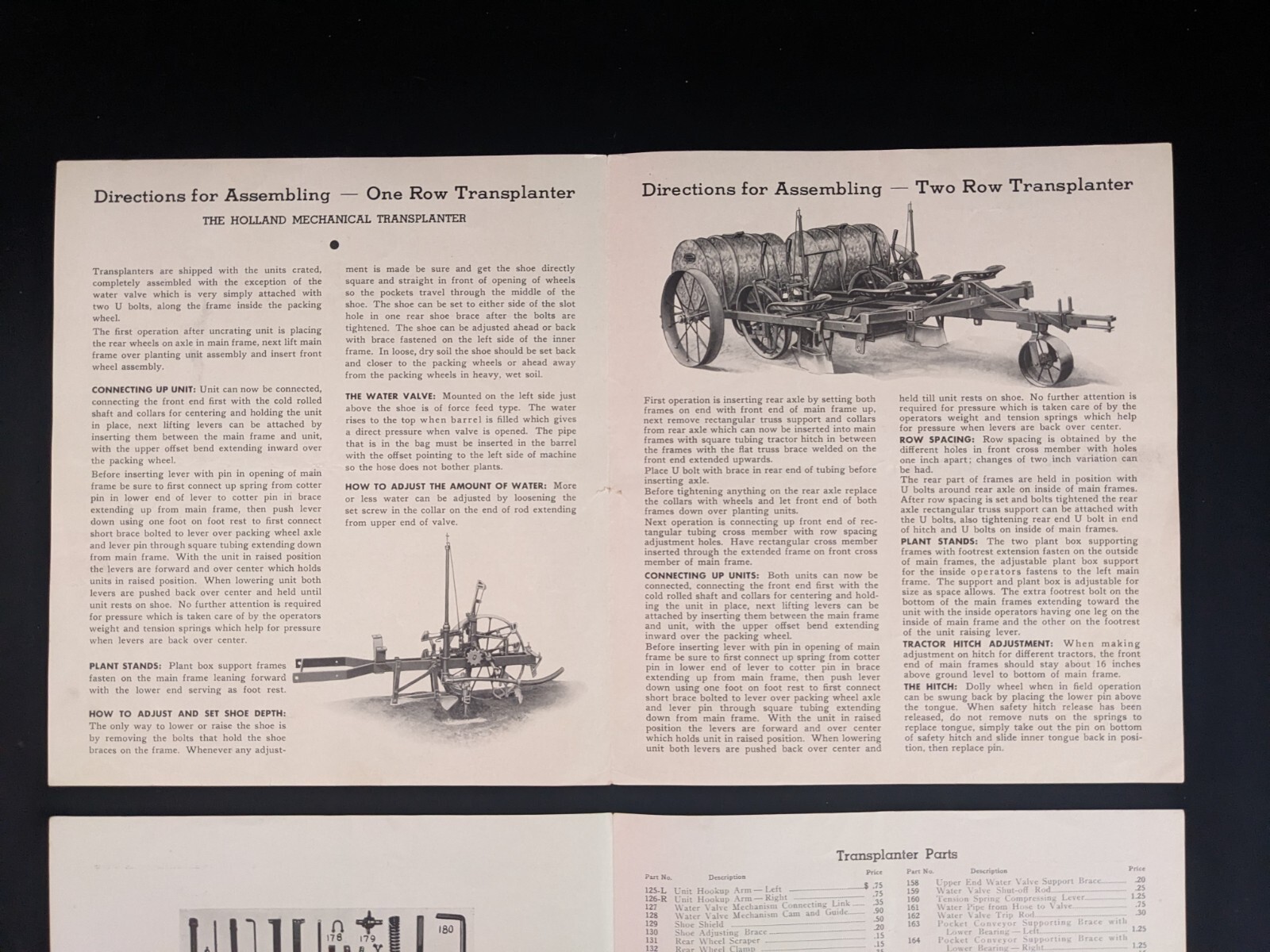 Original 1938 HOLLAND Mechanical Transplanter Operating Instructions Michigan
