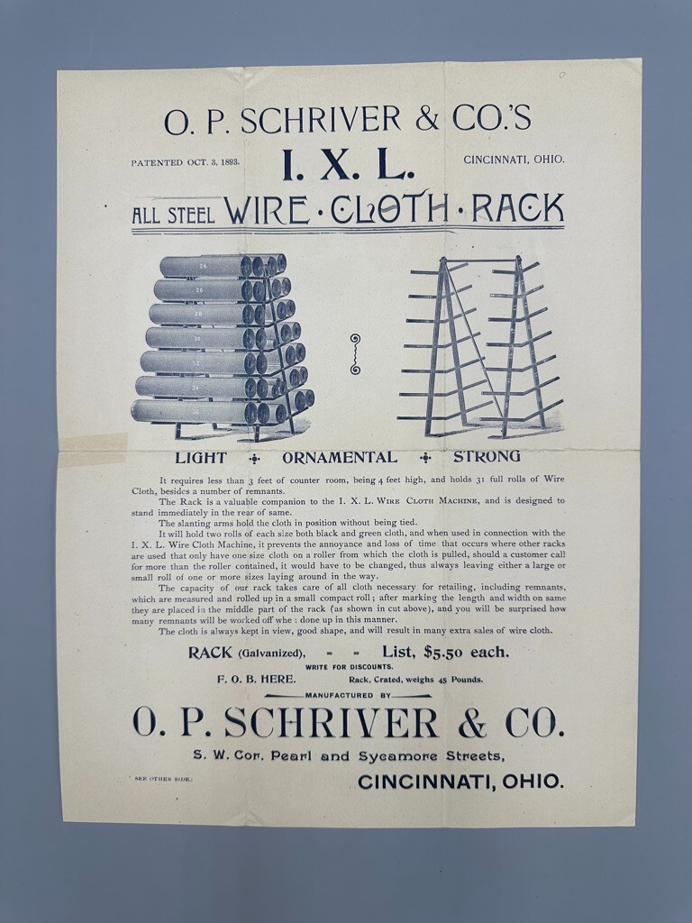 c 1900 SHRIVER Galvanized Steel PUMP Screen Wire FARM Advertising Cincinnati