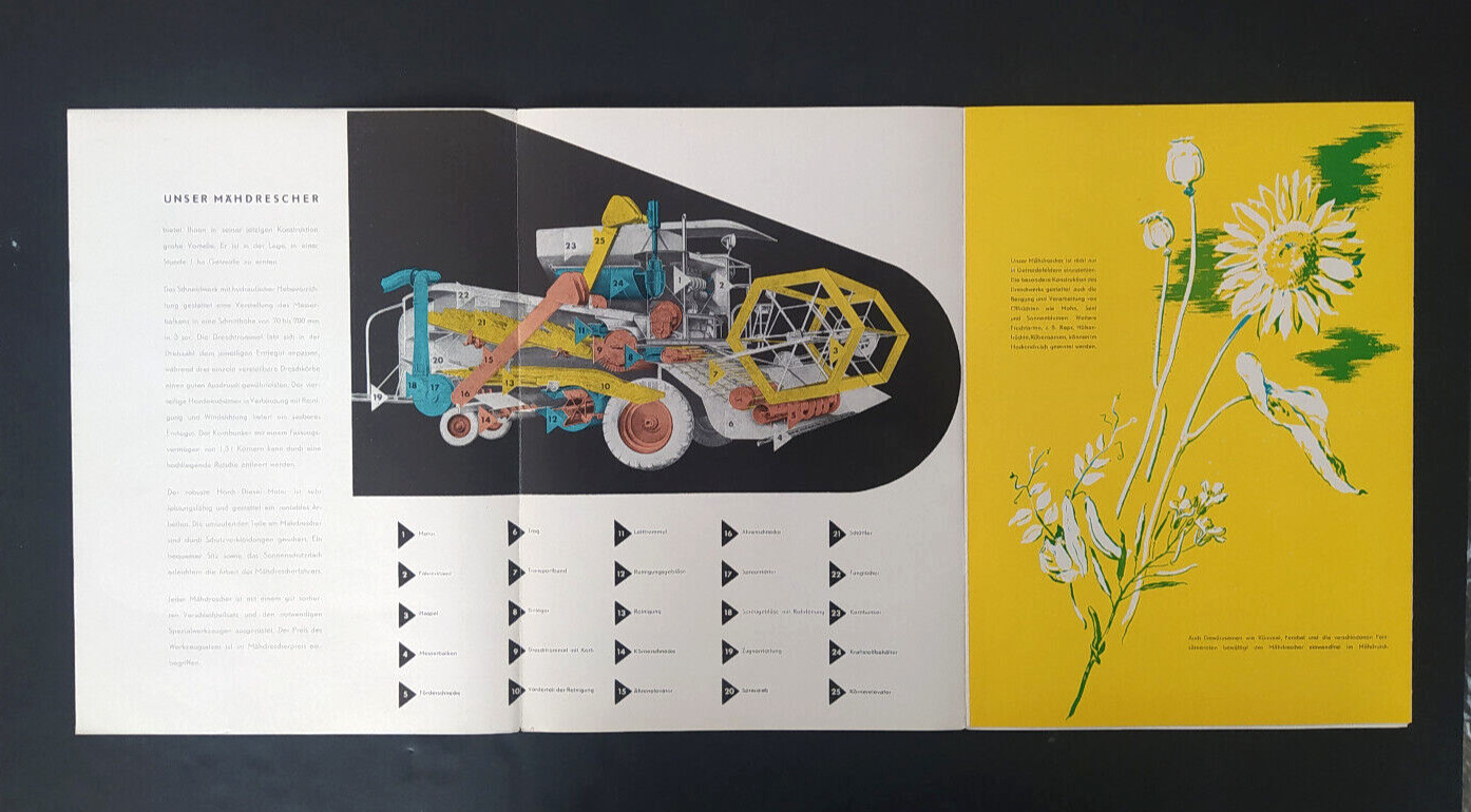 VINTAGE VEB TYPE E 173 COMBINE HARVESTER BROCHURE 1956 DDR ,EAST GERMANY