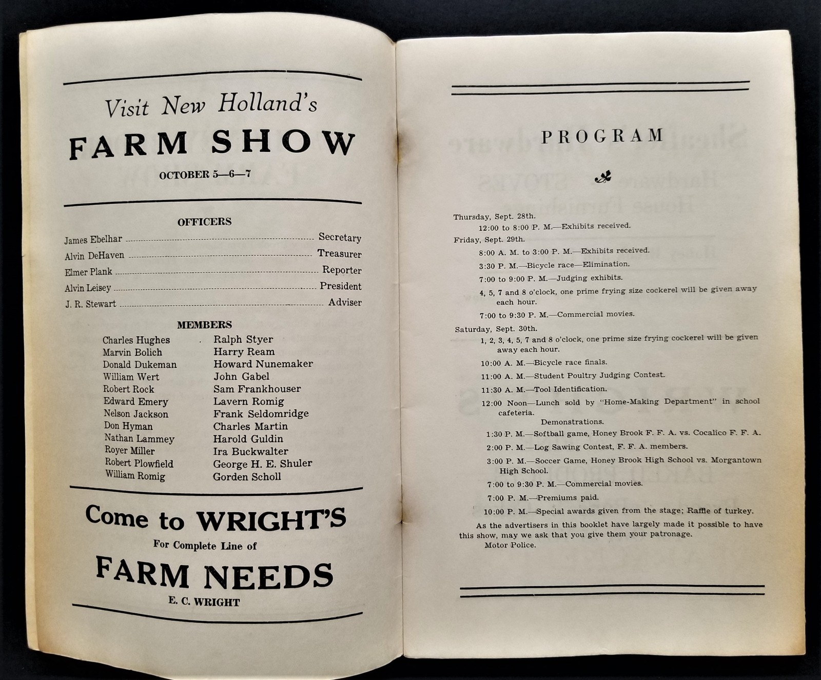 1939 HONEY BROOK FARM SHOW pa PROGRAM book original paper cover