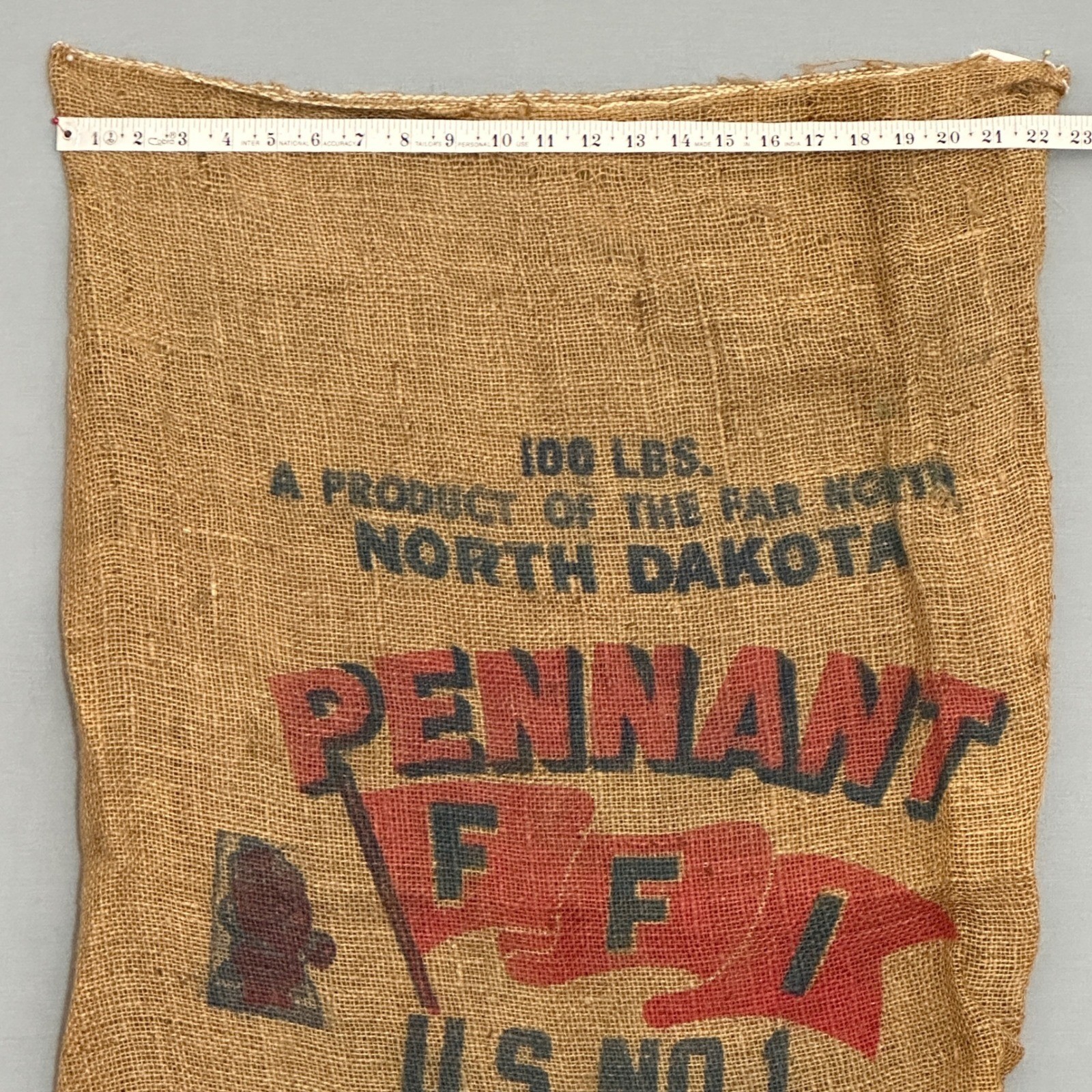 VTG Pennant FFI Potato Burlap Sack Fisher Farms ND 100 LB Farmhouse Rustic Decor