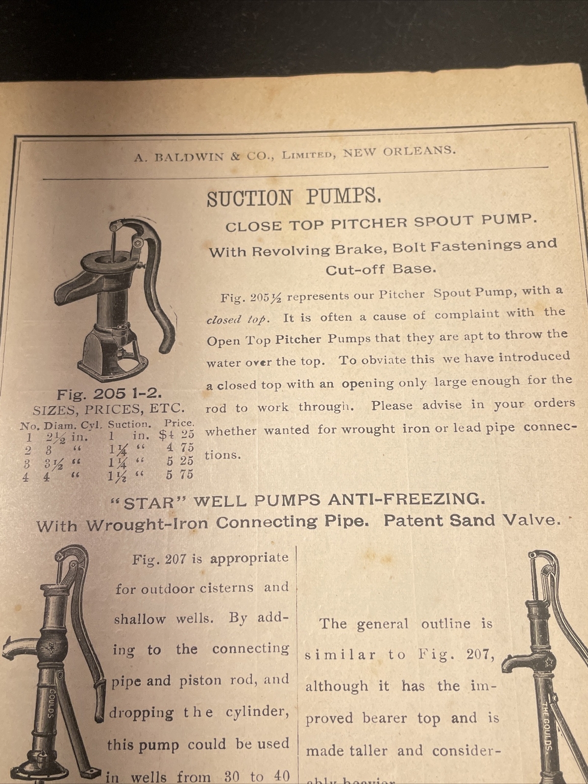 1891 Baldwin – Goulds Star Water Well Pump – Farm Advertising – New Orleans