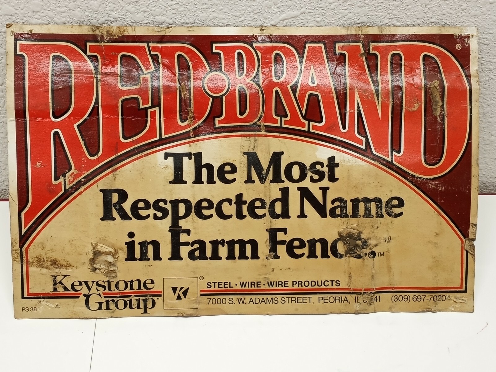 Vtg RED BRAND WOVEN WIRE PAPER SIGN KEYSTONE GROUP FARM FENCE 11.5&Prime;x7.25&Prime;
