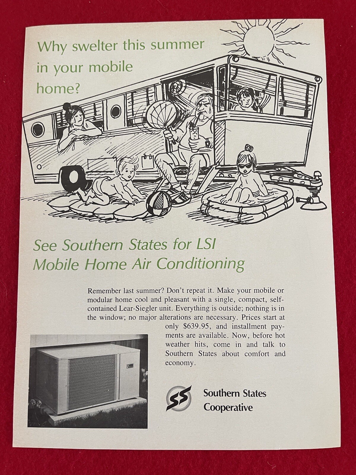 Vintage 1976 Southern States LSI Mobile Home Air Conditioning Print Ad