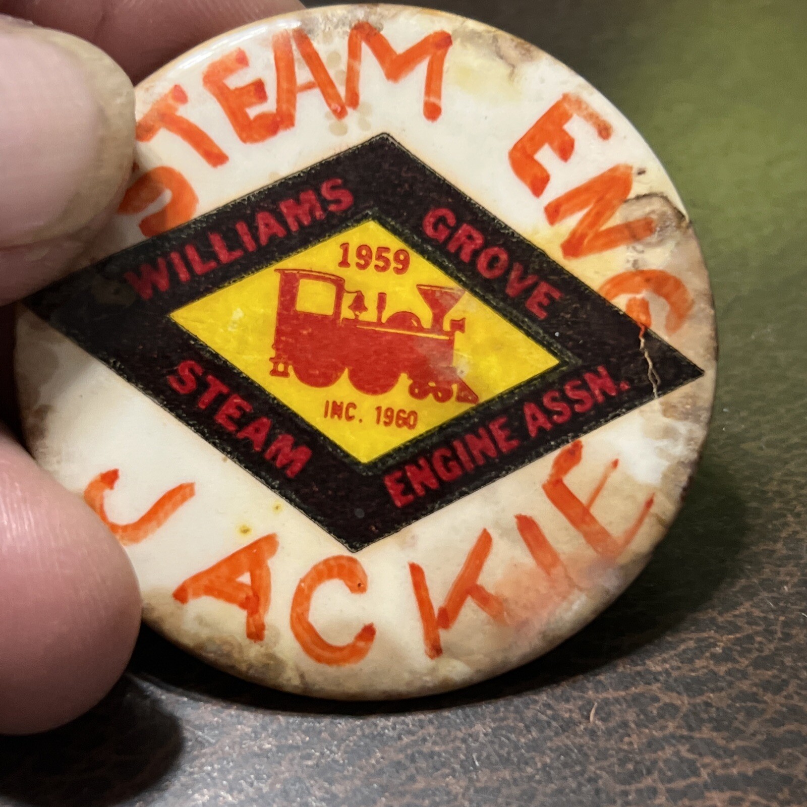 1959 Williams Grove Steam Engine 1st Reunion pinback button Steam Engine Jackie