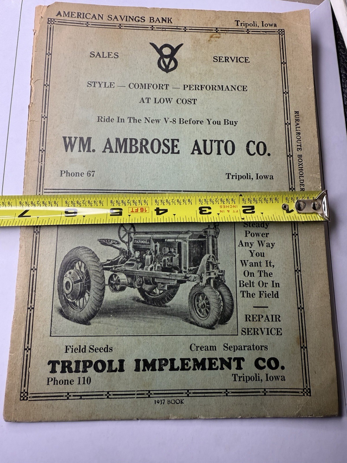 1937 Simplicity Farm Account Book Tripoli Iowa Advertisements Implement Co