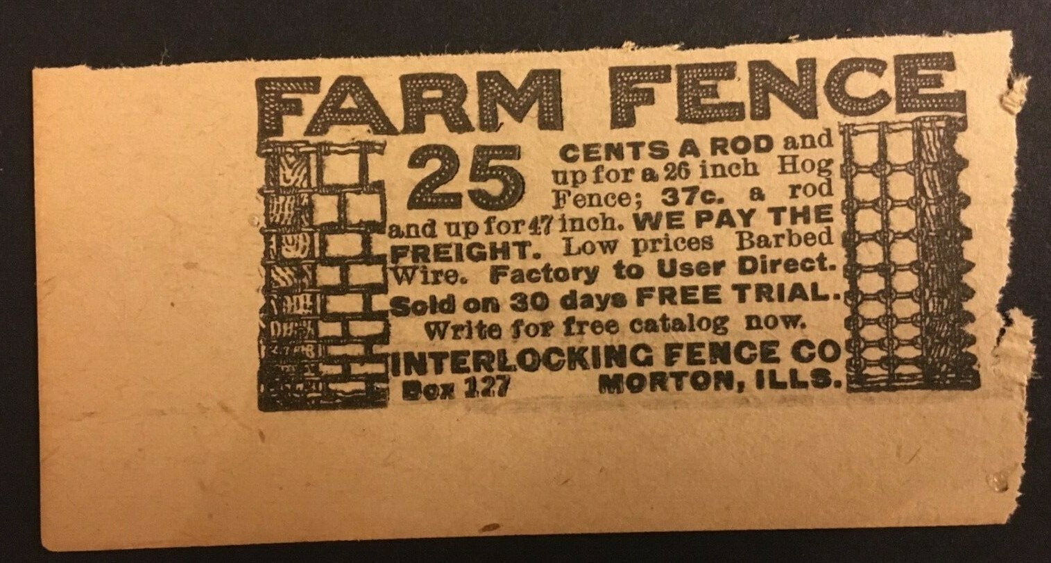 Vintage Interlocking Fence Co. Newspaper / Magazine Ad – Morton Buildings