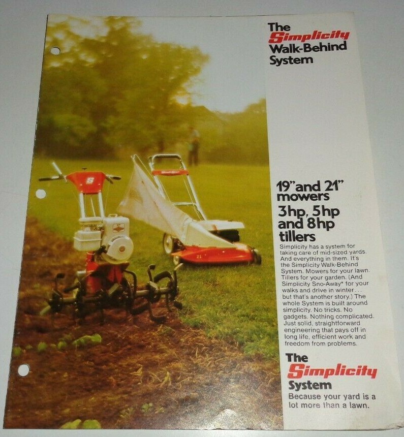 Simplicity Walk Behind Mowers and Roticul Tillers Sales Brochure Literature