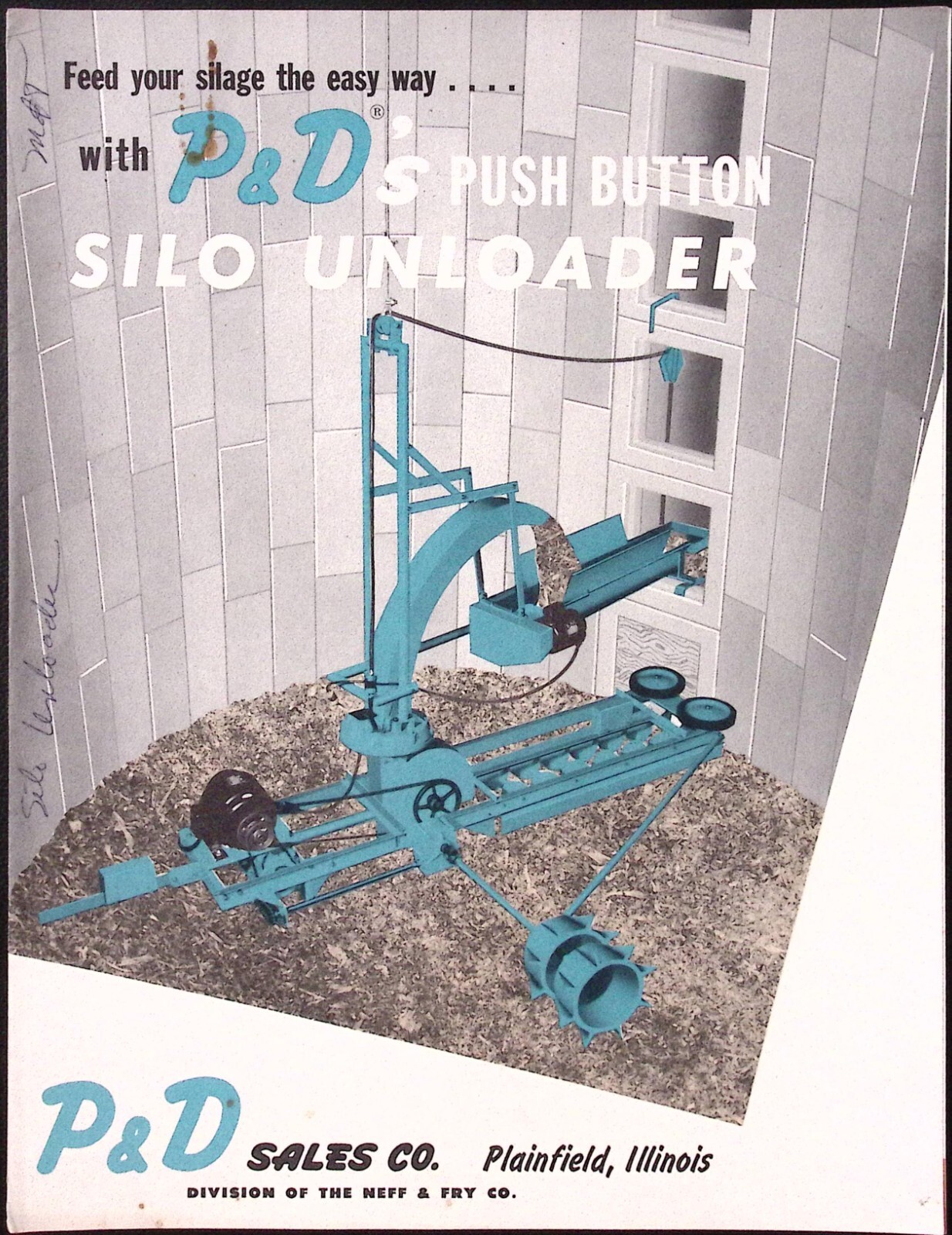 1950s P&D Push Button Silo Unloader Brochure P&D Sales Plainfield IL