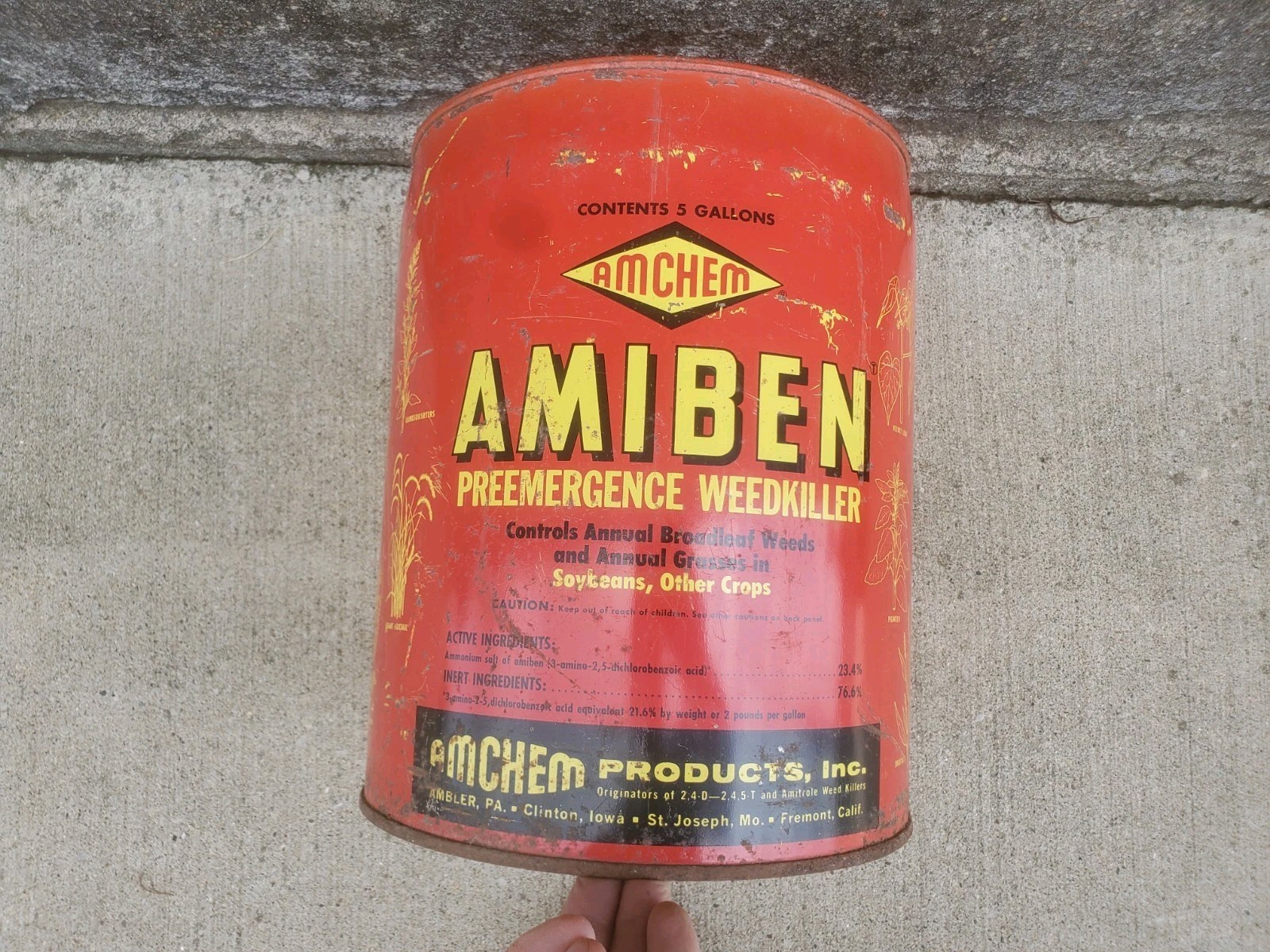 5 Gallon Metal Can Amiben Herbicide No Lid Soybean Weed Control Farm Decor #2