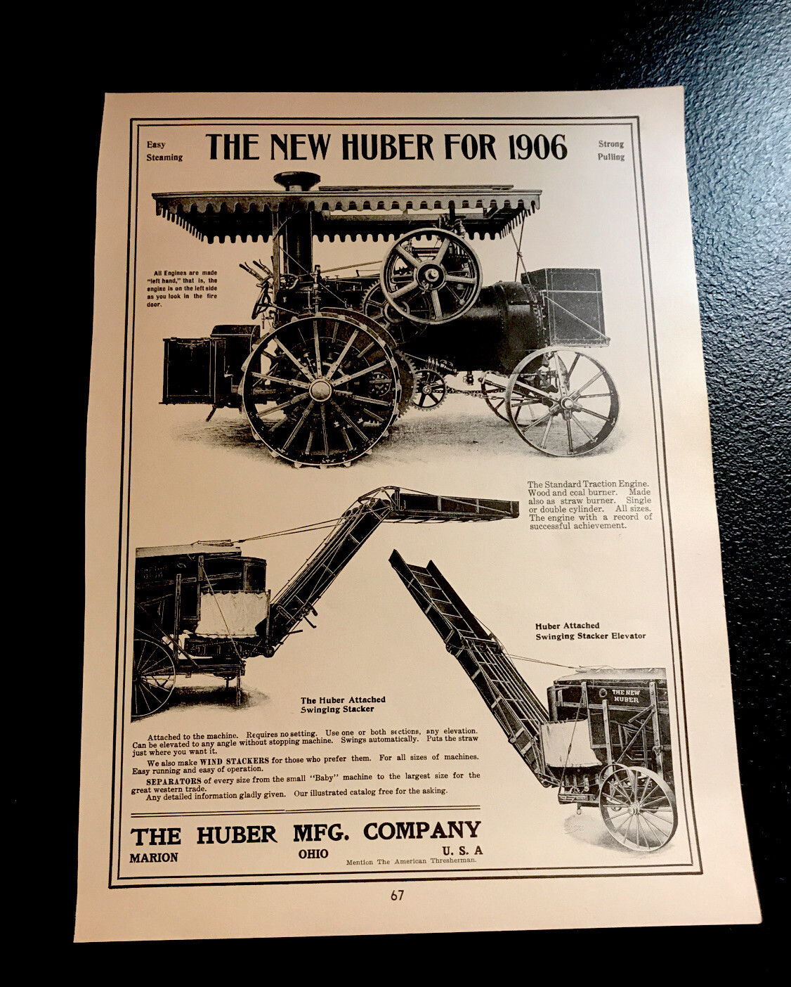 1906 Huber Traction Engine Farm Implements Advertising – Marion – Ohio