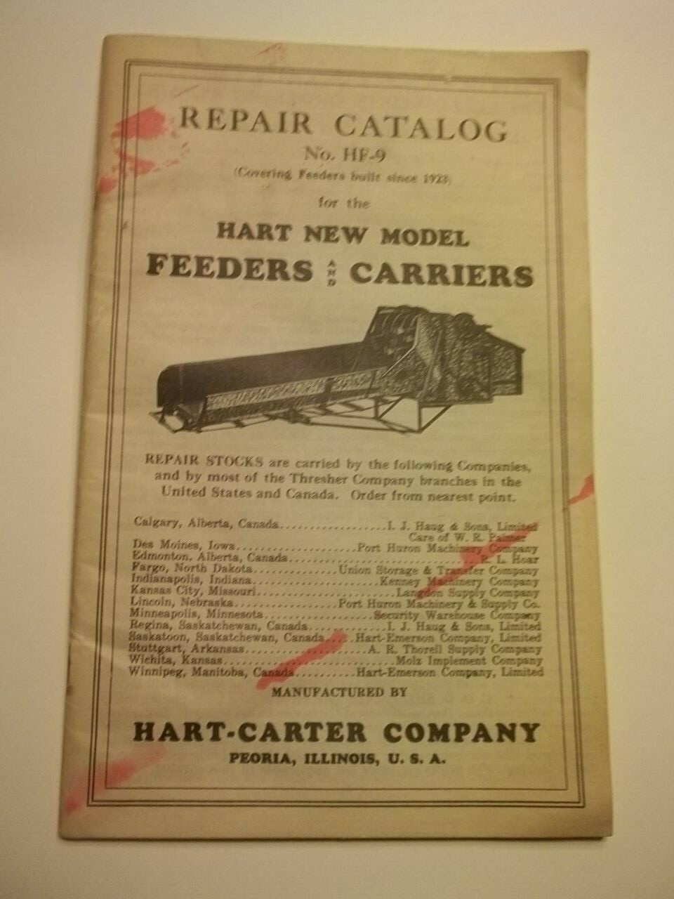 Catalog No HF-9 Hart New Model Feeders & Carriers Hart Carter Peoria Illinois