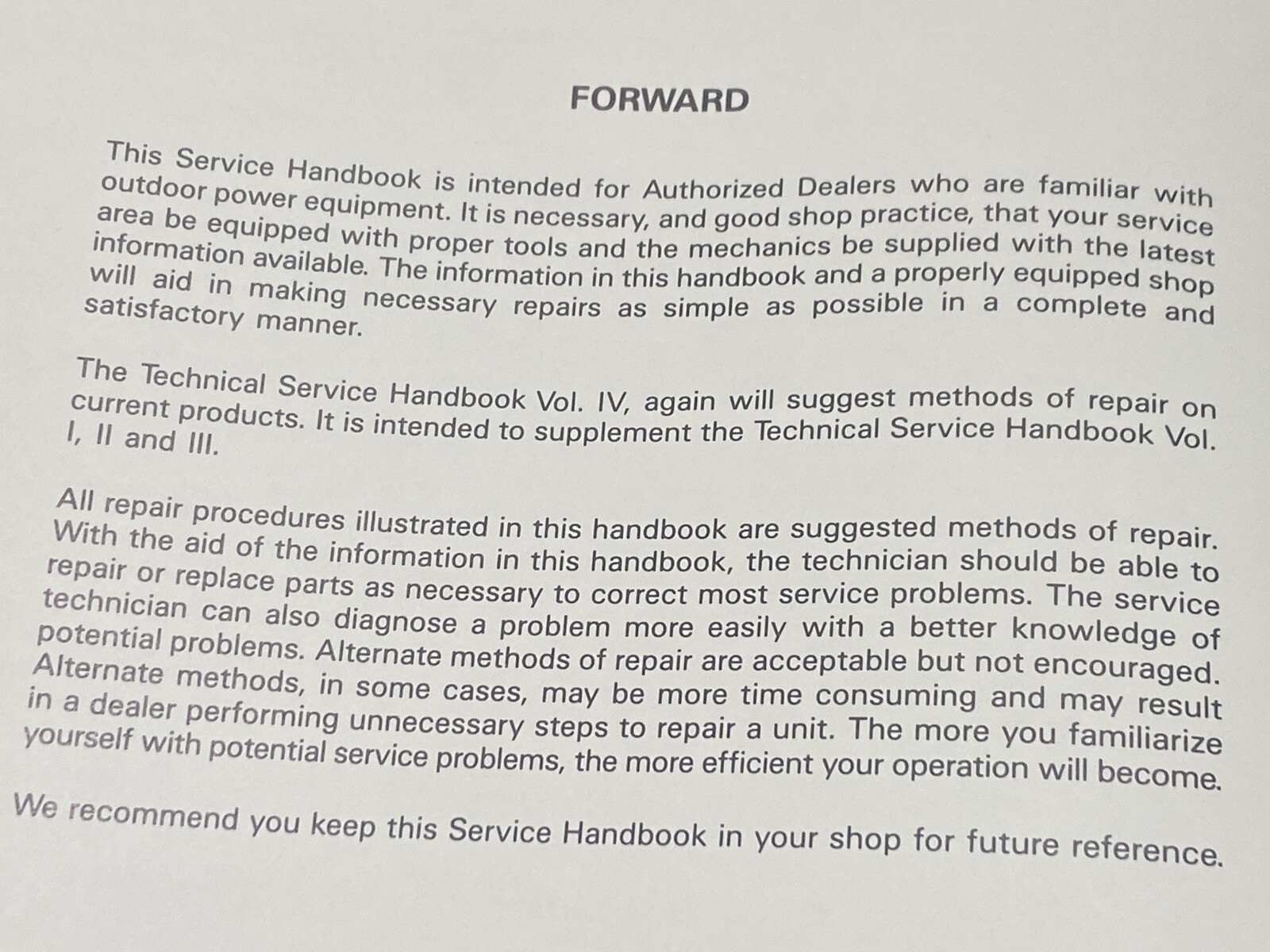MTD White Outdoor Power Equipment Technical Service Handbook — Volume 1 2 3 4