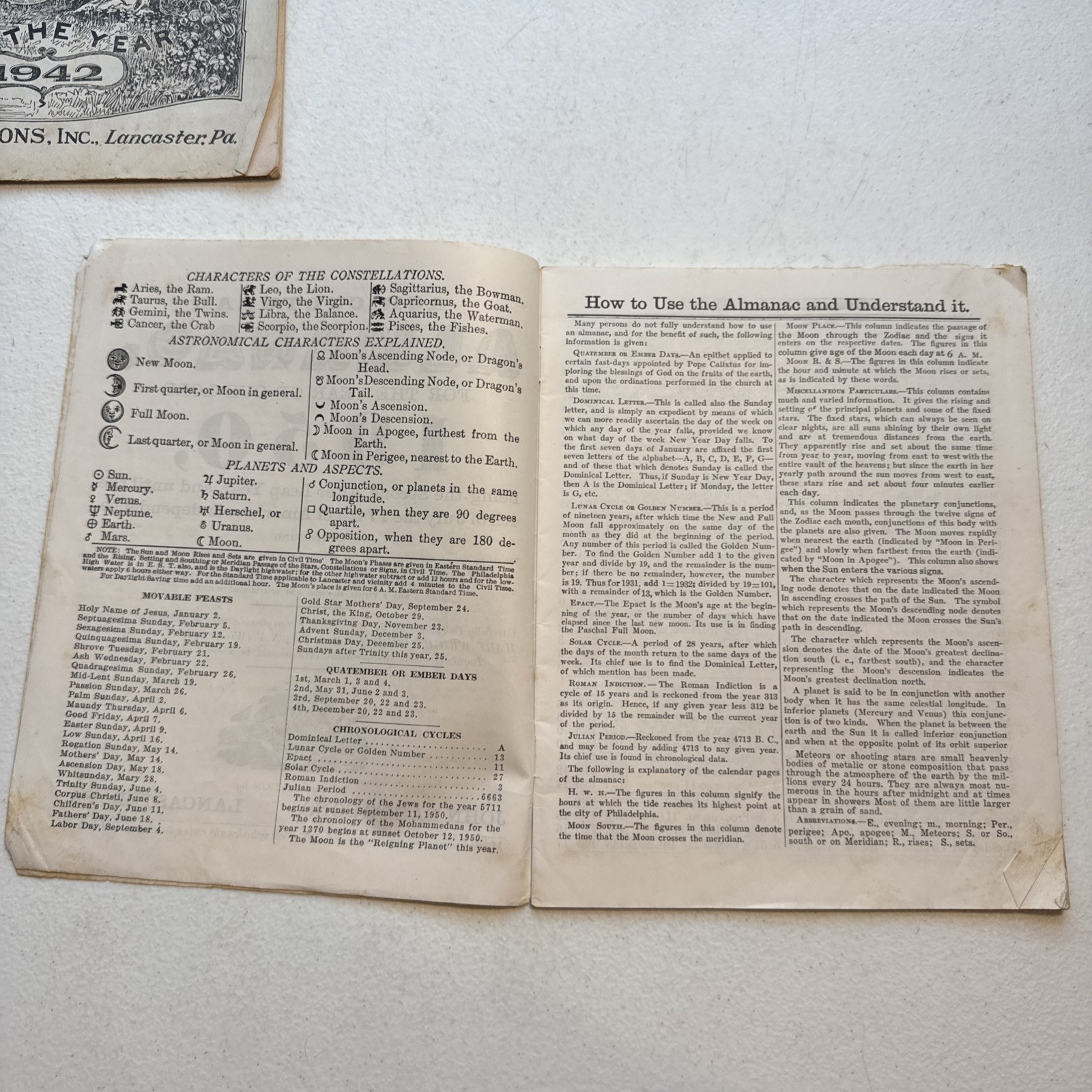 Vintage 1942 & 1950 John Baer’s Sons Agricultural Almanac Lancaster, PA