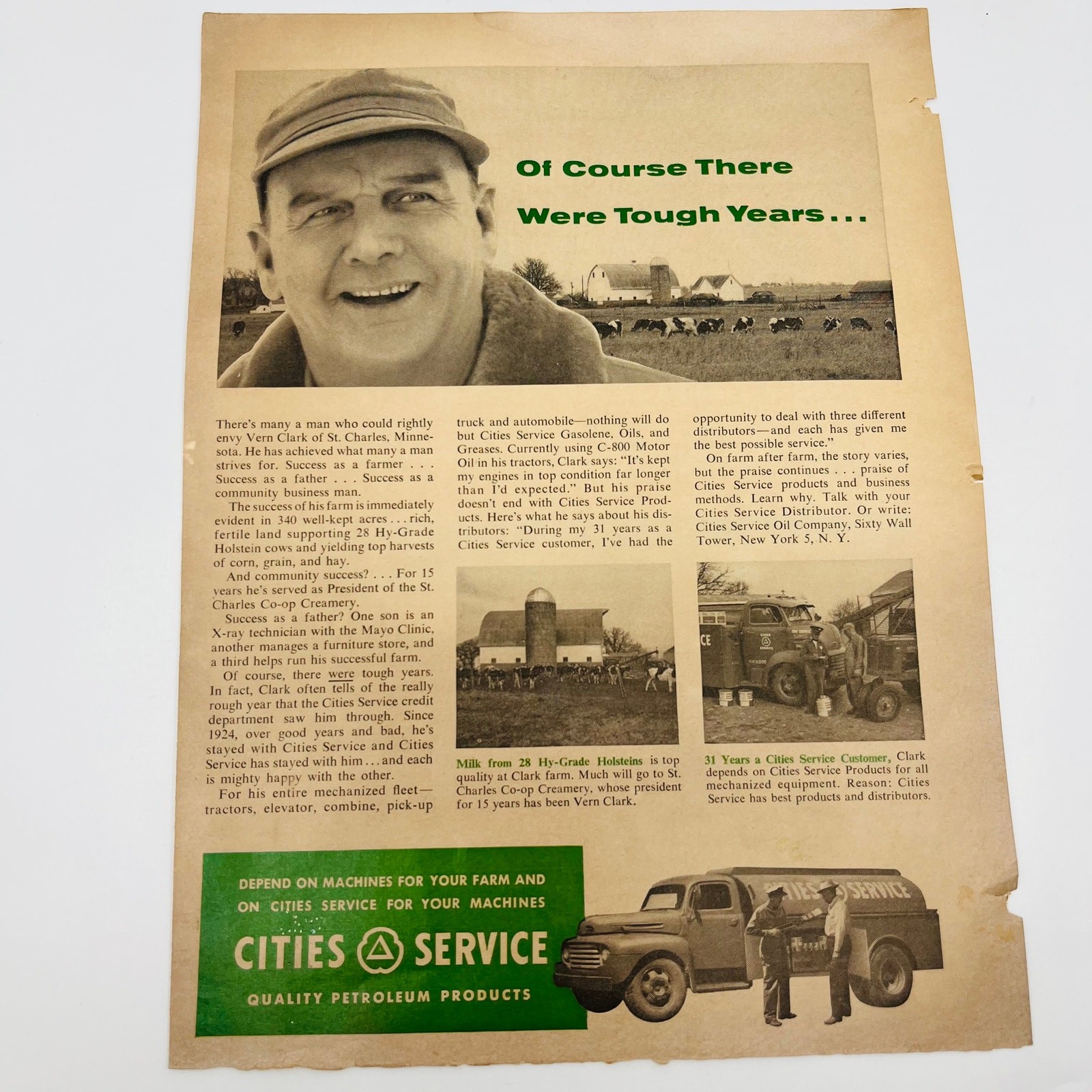 Vintage Advertisement CITIES SERVICE Quality Petroleum Peoducts for Farmers AA1