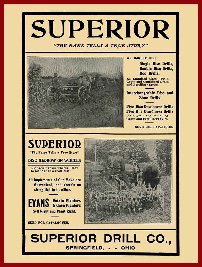1905 Superior Drill Co. of Springfield, OhiO NEW METAL SIGN: 12 x 16&Prime;
