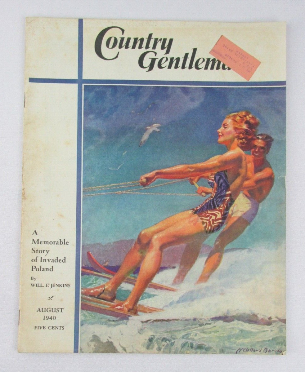 Vintage « Country Gentleman » August 1940, McClelland Barclay Cover Skiers, Poland