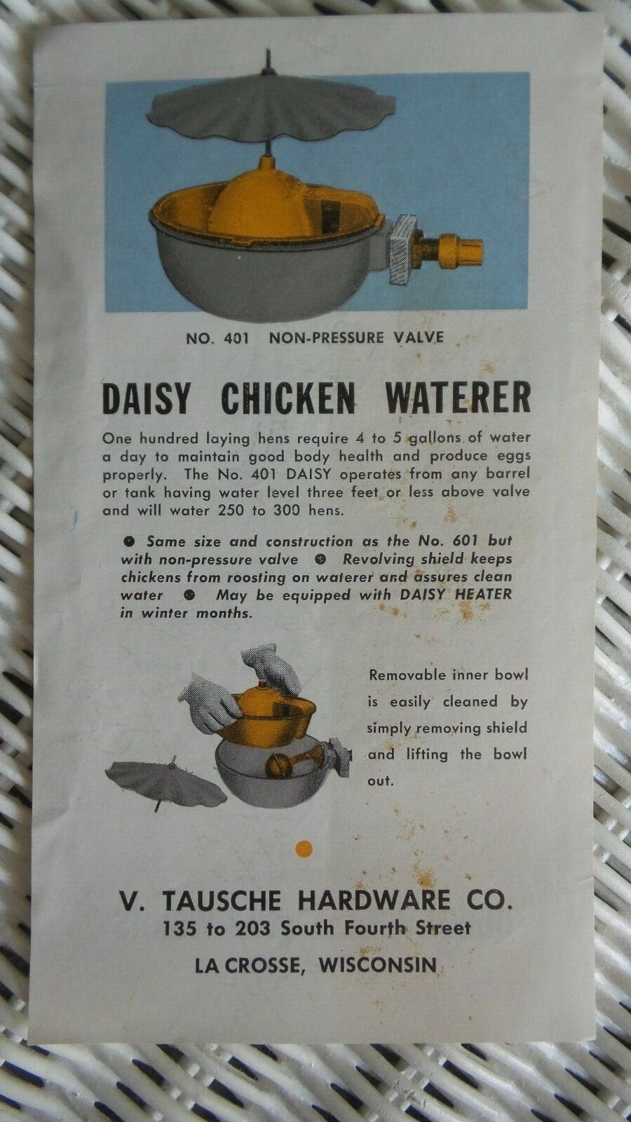Vintage Advertising Flyer DAISY CHICKEN WATERER