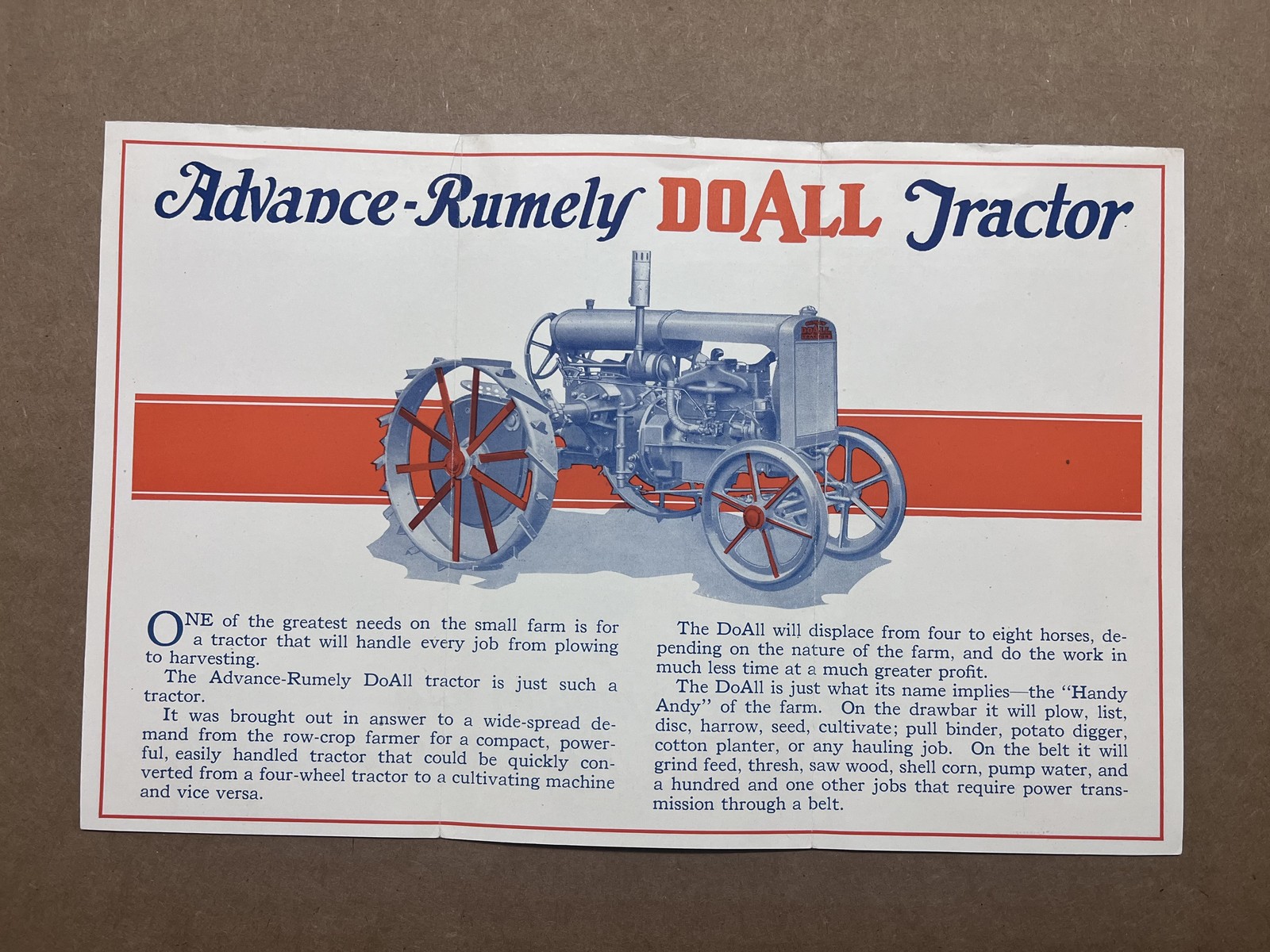 1927 Rumely DoAll Tractor Catalog Brochure Cultivating Plowing Vintage Original