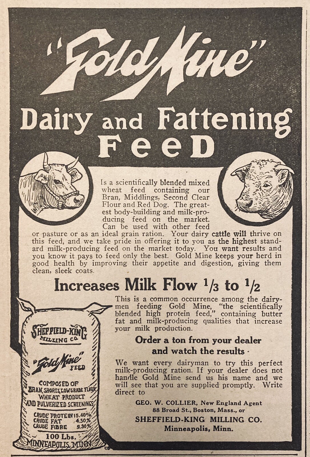 1917 AD.(XH53)~SHEFFIELD-KING MILLING CO. MINNEAPOLIS. “GOLD MINE” DAIRY FEED