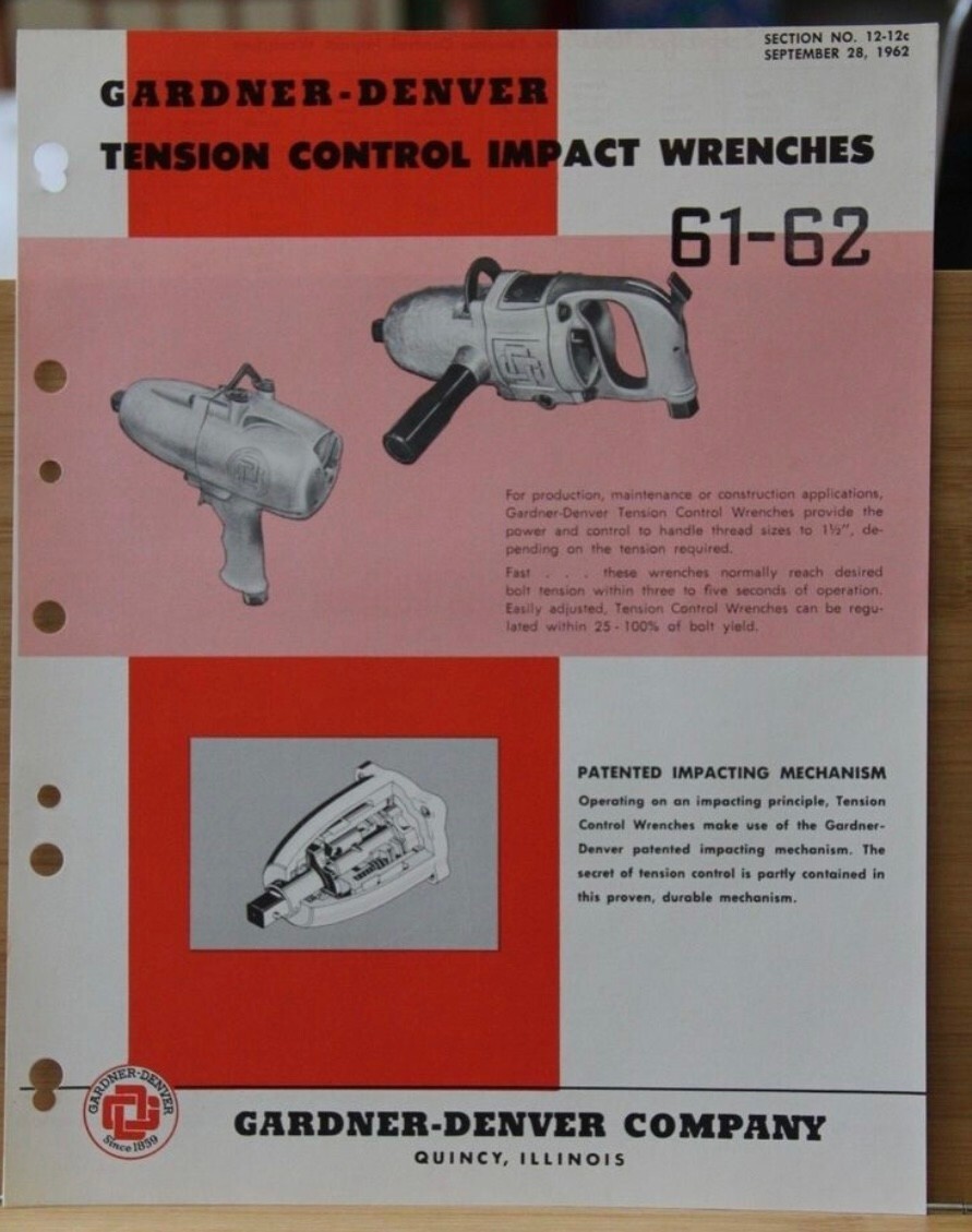 Dealer Brochure Gardner Denver Tension Control Impact Wrenches Quincy Illinois