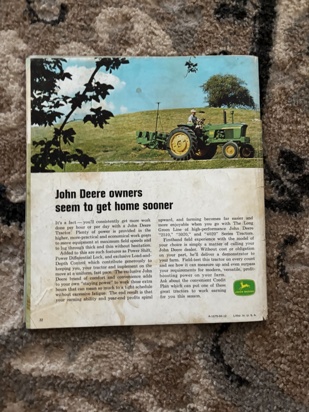 John Deere 2510 3020 4020 TRactor for 1966 Brochure DCPA26