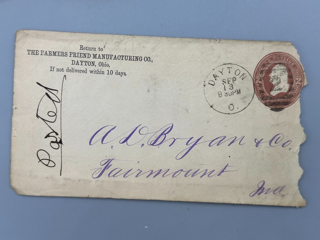 1886 FARMERS FRIEND Advertising FARM Postal Cover Invoice DAYTON Ohio