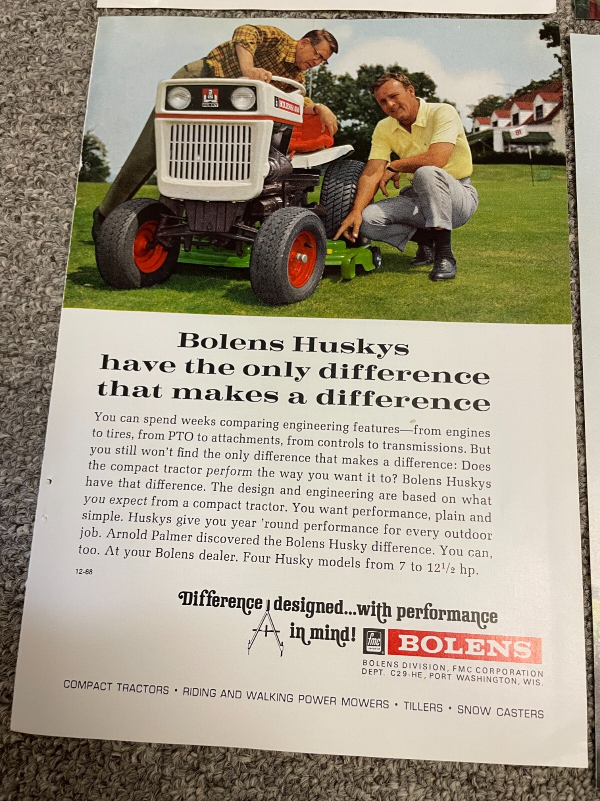 Bolens Print Ads Lot of 8 – 1960s 70s – 10 x 7 – Riding Lawn Mowers – Palmer