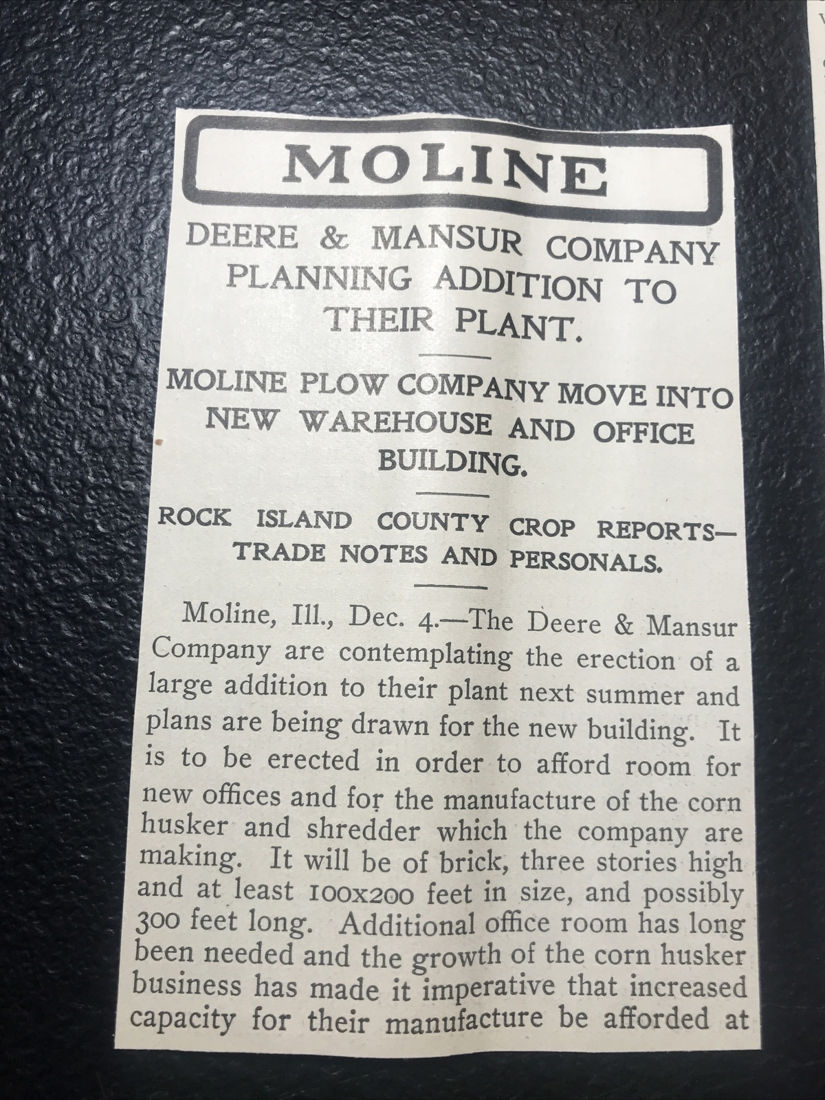 ORIGINAL 1900 Deere & Mansur & Moline Plow Farm Advertising Article