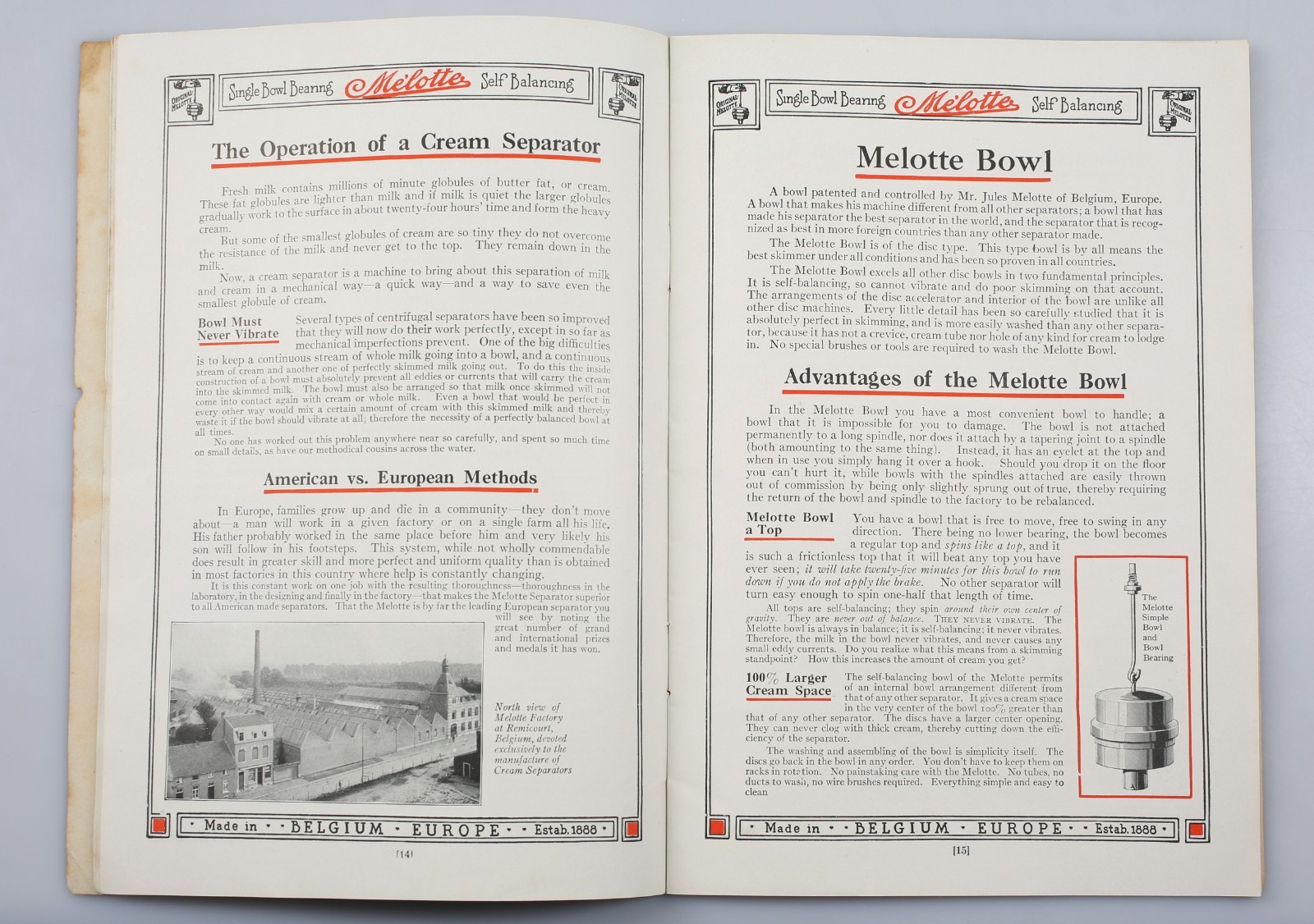 Vintage 1910s Melotte Cream Separator Advertising Booklet Belgian