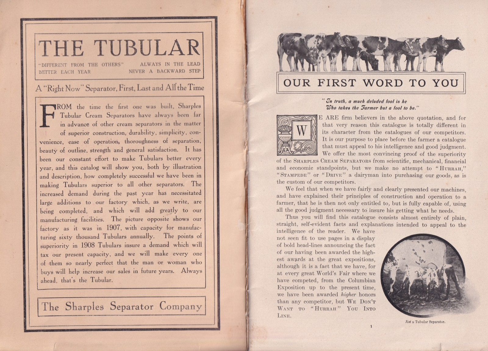 1910 Sharples Tubular Cream Separator Catalog Models Price List West Chester PA