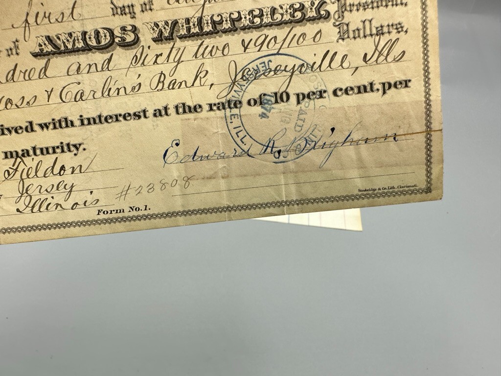 1874 CHAMPION Machinery FARM Promissory Note SPRINGFIELD OH Antique Advertising