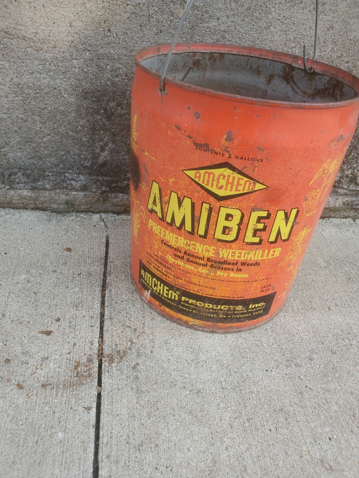 5 Gallon Metal Can Amiben Herbicide No Lid Soybean Weed Control Farm Decor #4