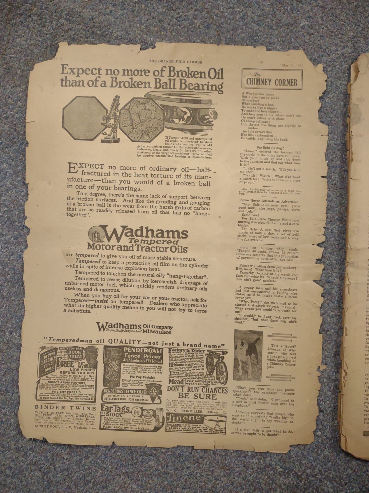 Orange Judd Farmer Newspaper Chicago, Illinois May 21, 1921 poor condition
