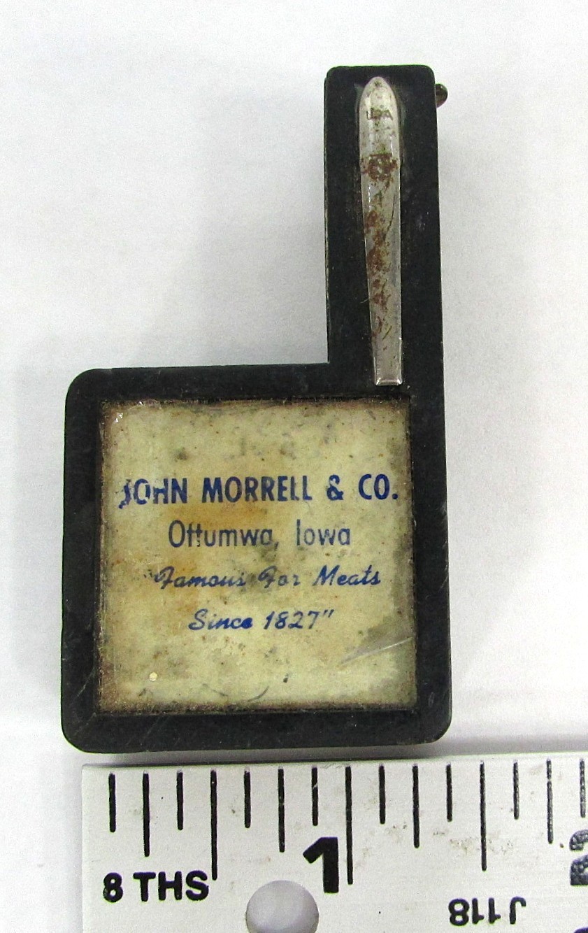 Antique JOHN MORREL3 & Co Tape Measure Pocket Clip Ottuma Iowa Famous Meats READ
