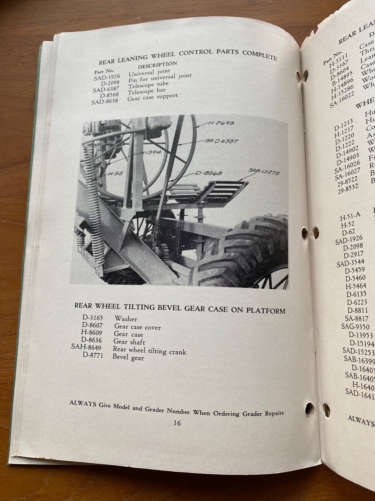 VTG Galion Iron Works Leaning Wheel Grader Instruction Book Parts List EZ Lift