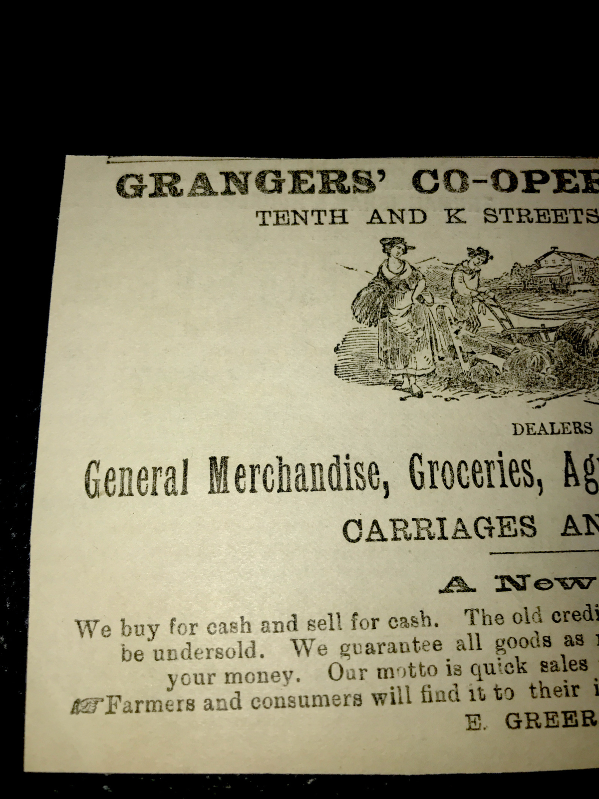 1886 Grangers’ Co-Operative Store Farm Advertising – Sacramento – California