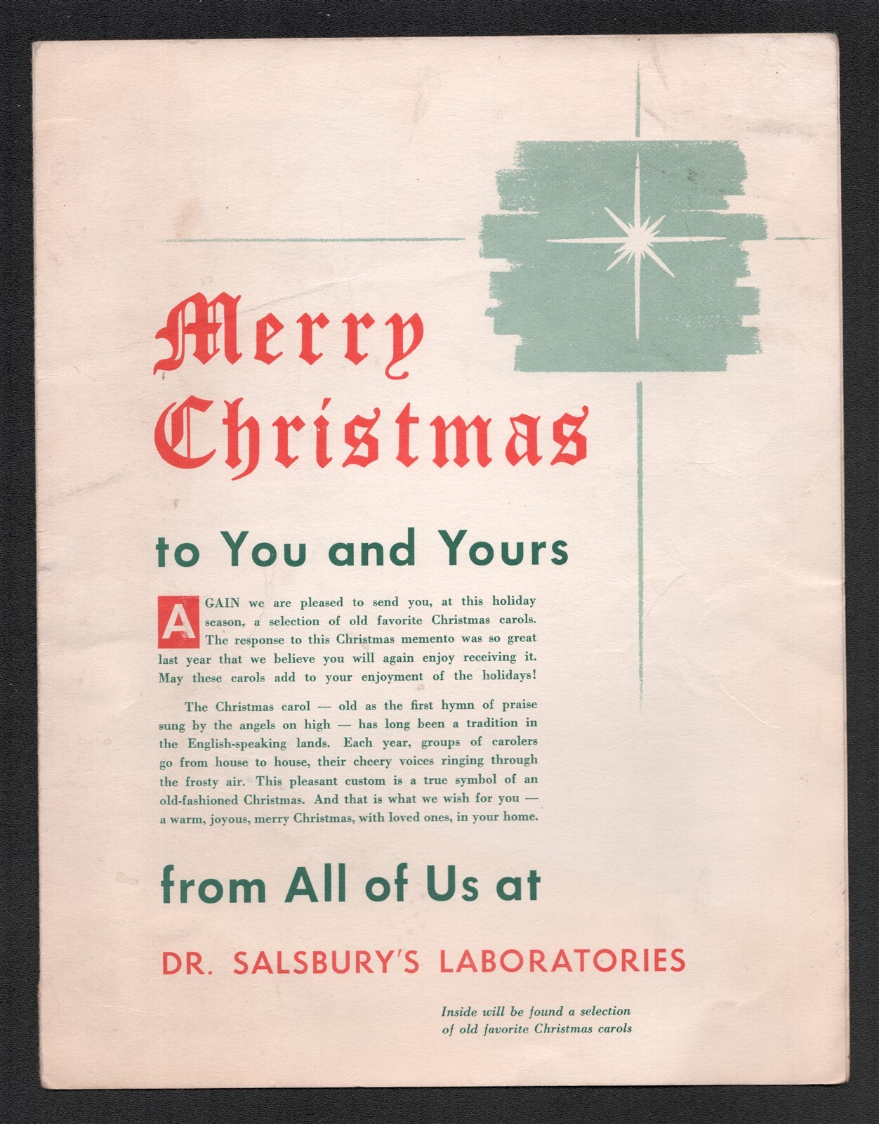 Dr Salsbury&rsquo;s Laboratories Charles City Iowa Merry Christmas Carols 1958 Poultry