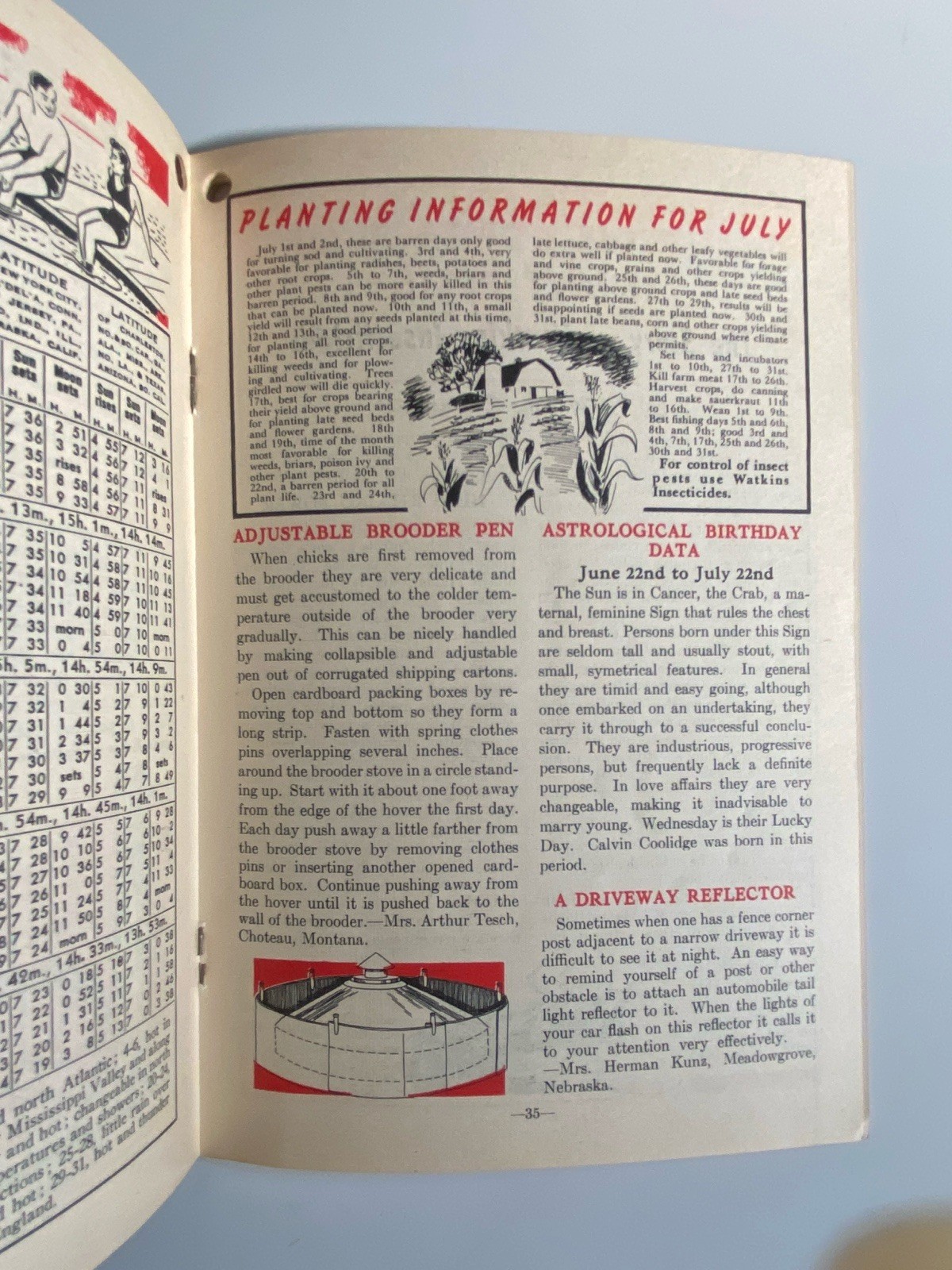 1947 Watkins Almanac Farm Hints Moon Phases Farming Techniques Planting Crops PB