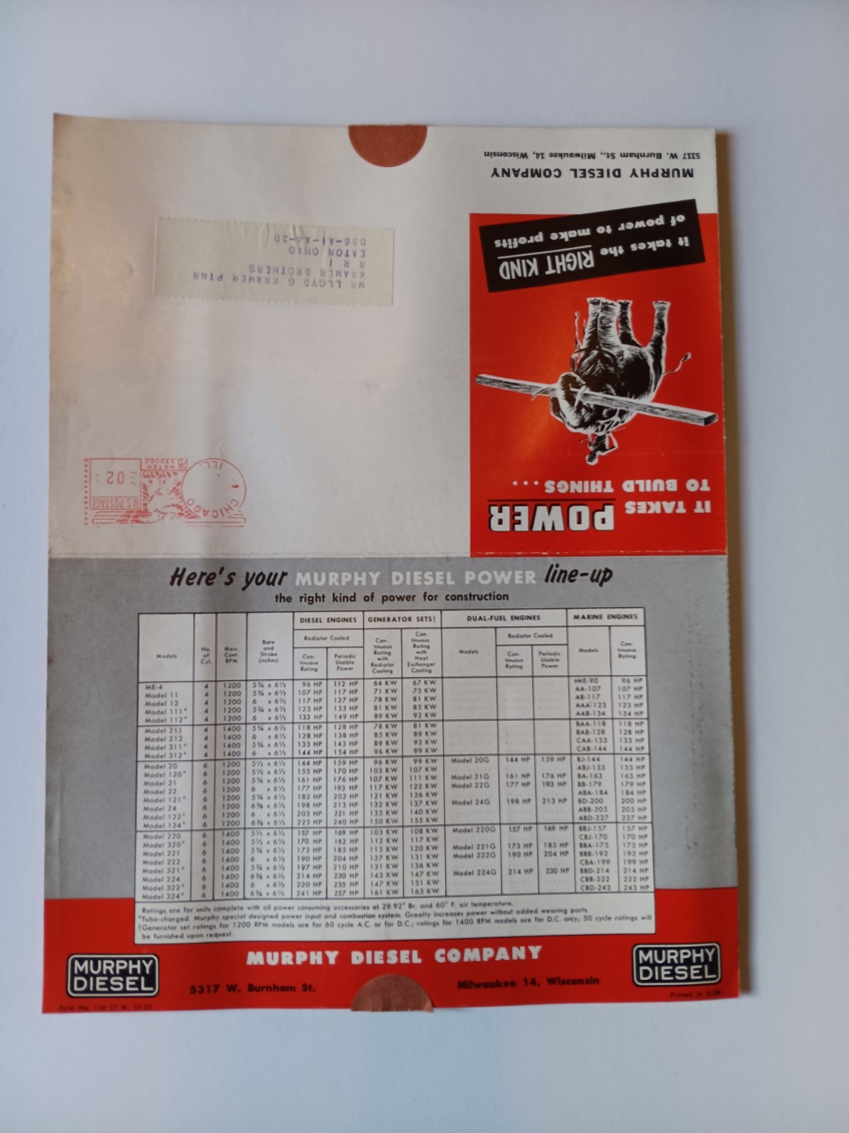Vintage Murphy Diesel Sales Mailer Advertising Power Units, Generators