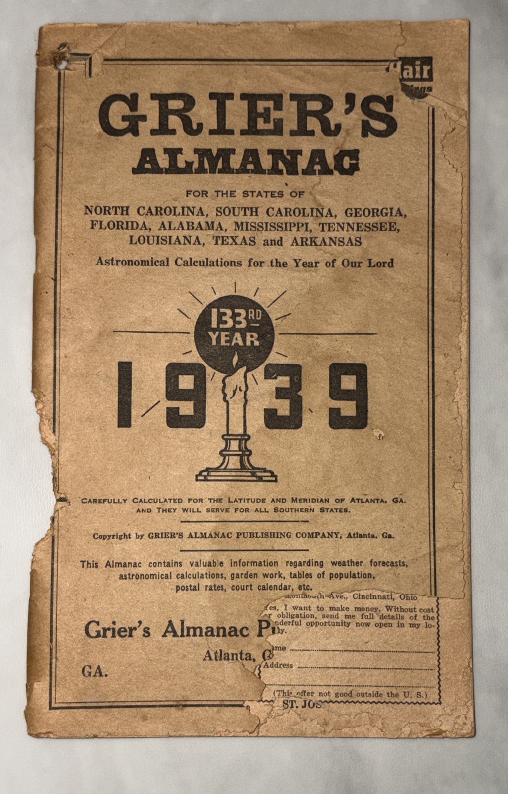 Lot of 4 Vintage GRIER&rsquo;S ALMANAC 1930, 1931, 1938, 1939 & 1941 Issues See Pics